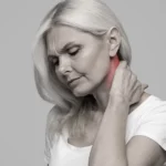 Woman with neck pain, highlighted area indicating cervicogenic headache
