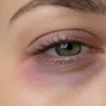 Close-up of a human eye with mild puffiness under the lower eyelid