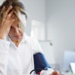 Dizziness caused by high blood pressure in women.