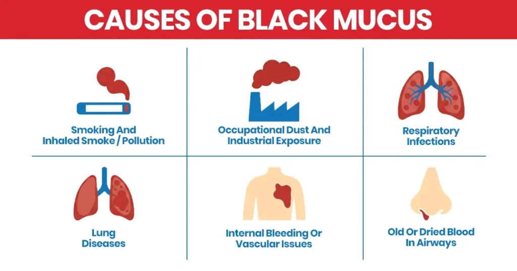 Infographic explaining causes of black mucus.