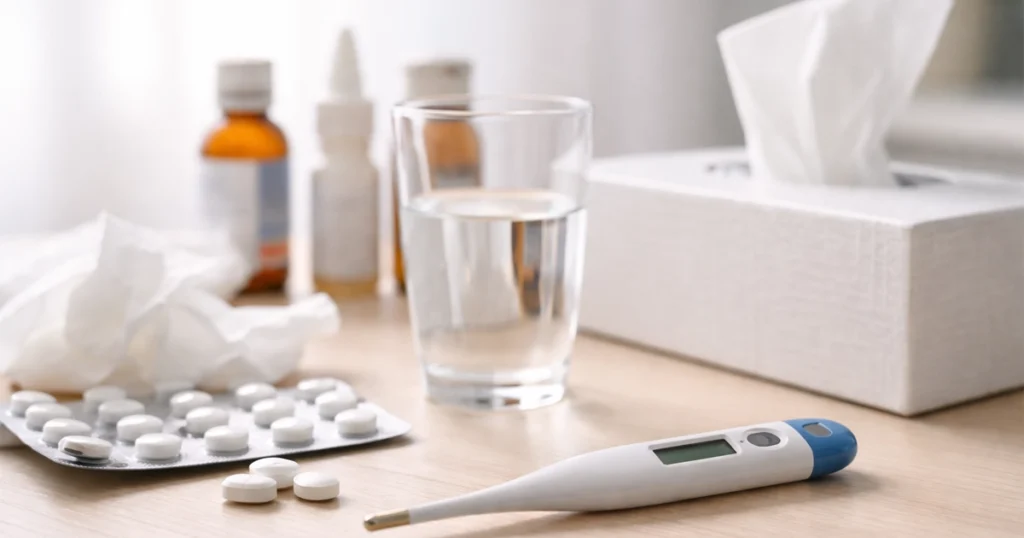 An older man with glasses blowing his nose into a tissue.