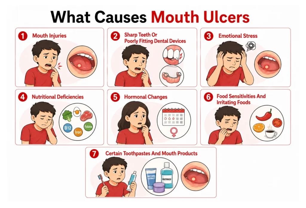 Infographic outlining causes of mouth ulcers.